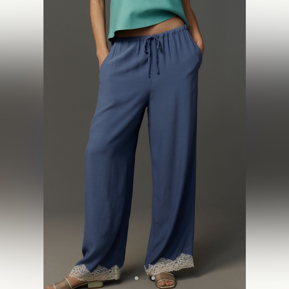 *Anthropologie Lace Trim Silky Pull On Pants - Picture 2 of 4